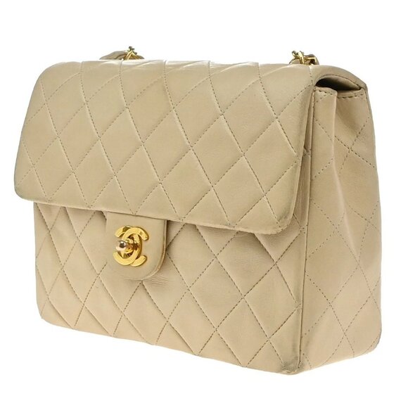 CHANEL CC Mini Matelasse Chain Shoulder Bag Leather Beige GHW Vintage 325RP048 - Picture 2 of 16